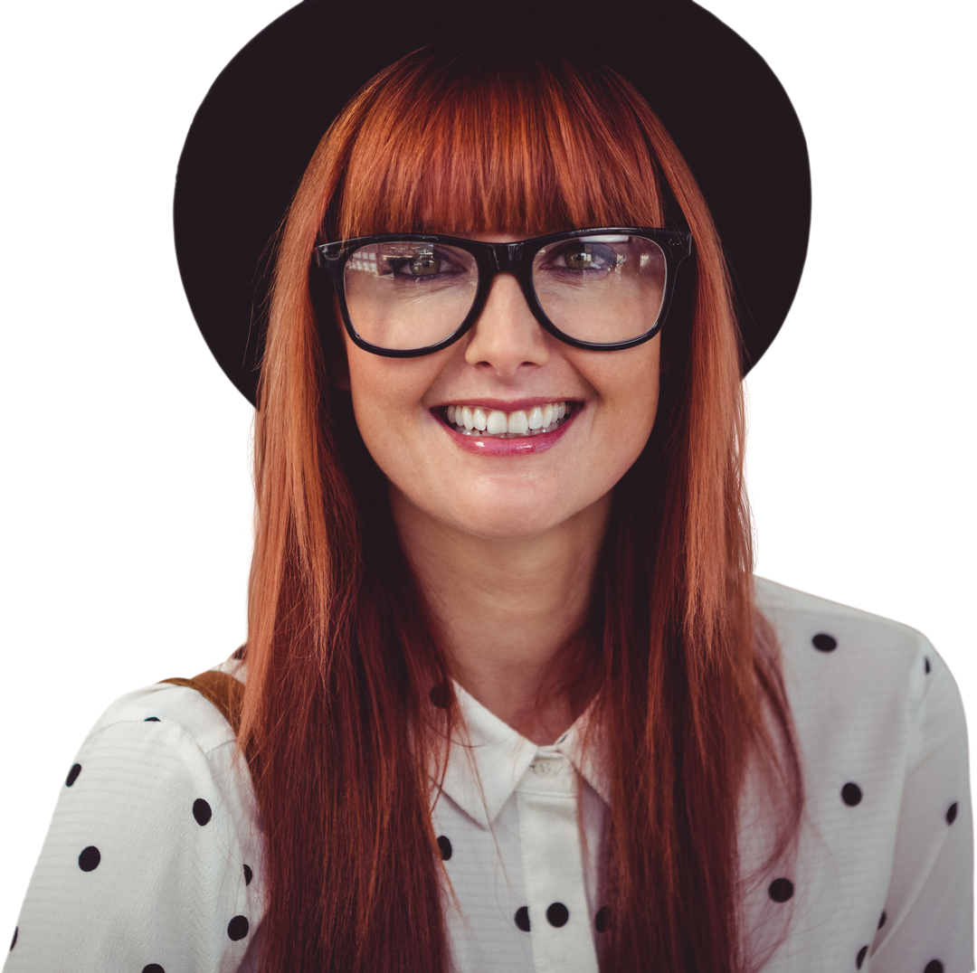 Smiling Hipster Woman Wearing Glasses and Hat on Transparent Background - Download Free Stock Images Pikwizard.com