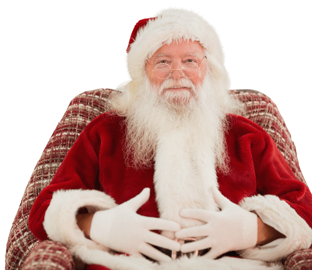 Smiling Santa Claus in Chair on Transparent Background