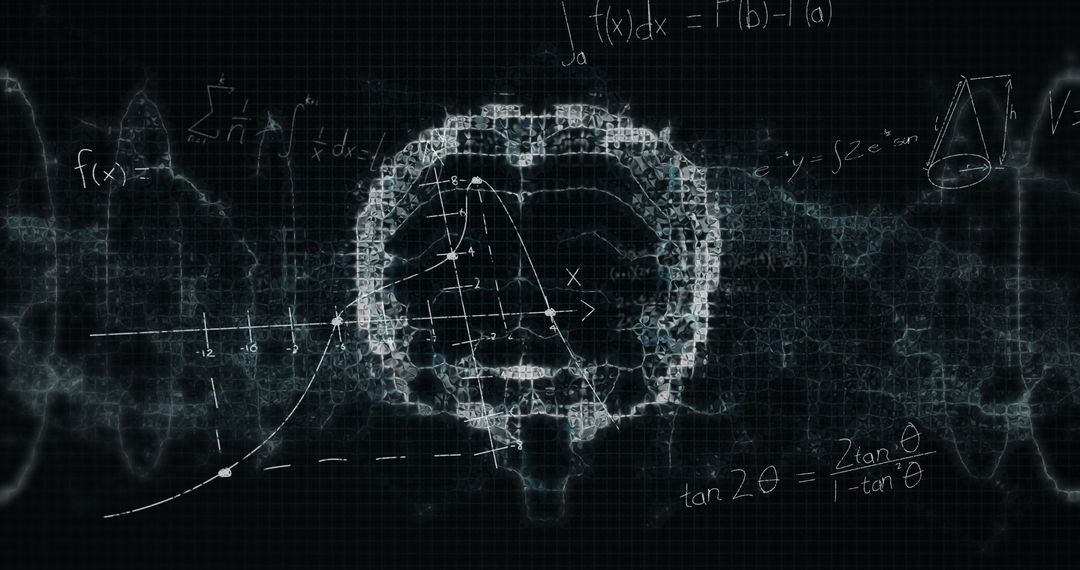 Mathematical Equations Overlay on Digital Brain
