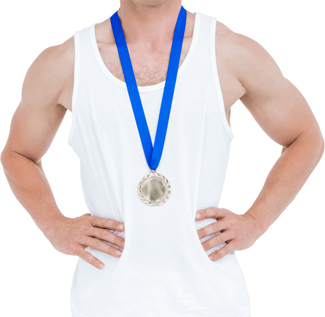 Athlete Displaying Winning Medal Transparent Cutout