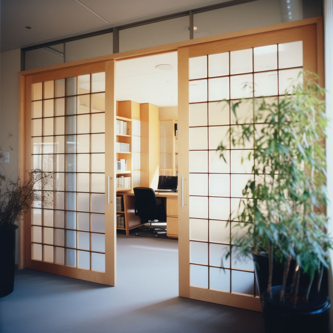 Opened glass tatami door to office, created using generative ai technology - Free Images, Stock Photos and Pictures on Pikwizard.com