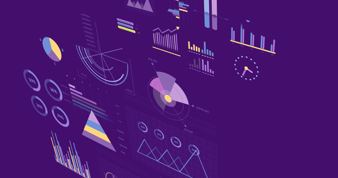 Digital Representation of Financial Data Analysis on Purple Background