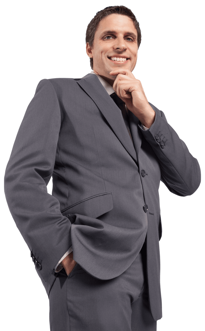 Transparent Background of Confident Businessman Thinking Pose