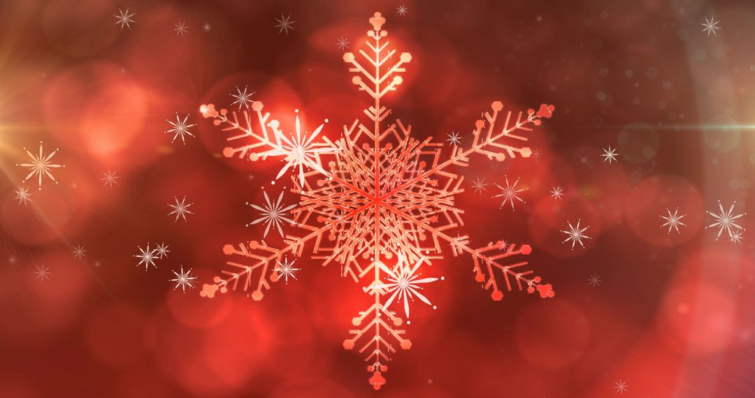 Delicate Snowflake on Festive Red Bokeh Background