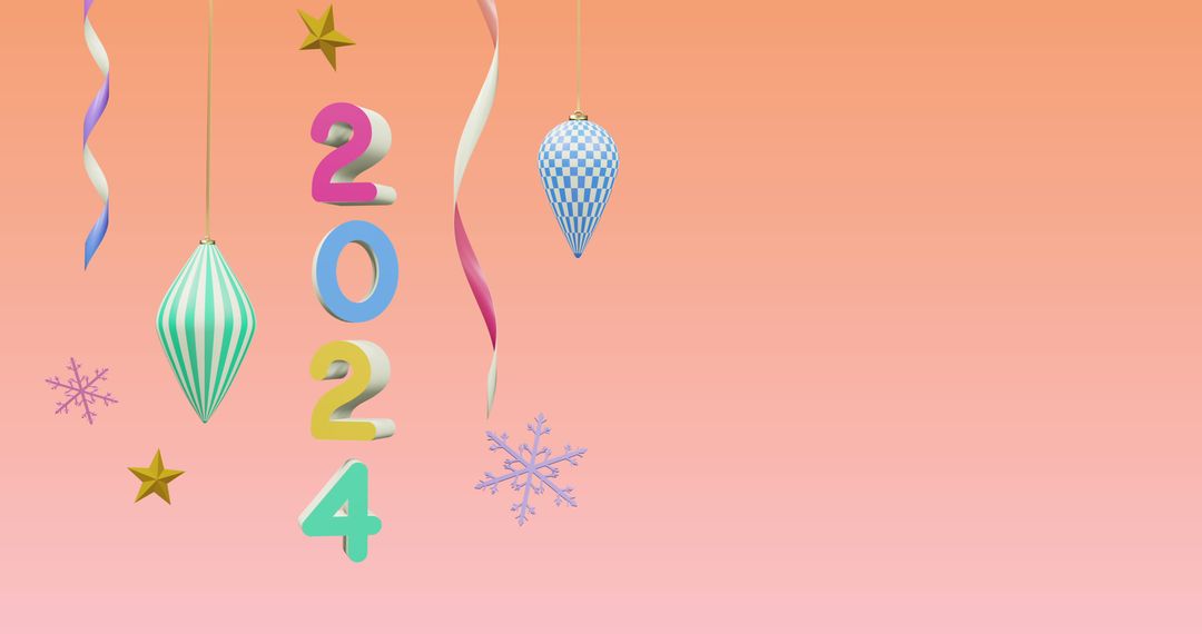 Festive 2024 Design with Decorations on Pink Gradient