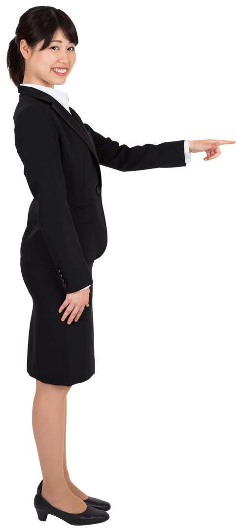 Transparent Businesswoman Pointing with Confidence