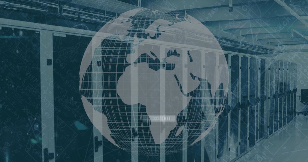 Globe and Social Media Icons Overlaying Data Center