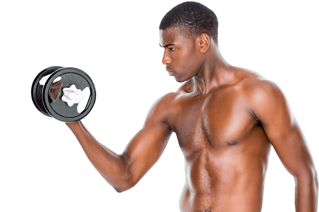 Transparent Fit African American Man Lifting Dumbbell Gym Exercise
