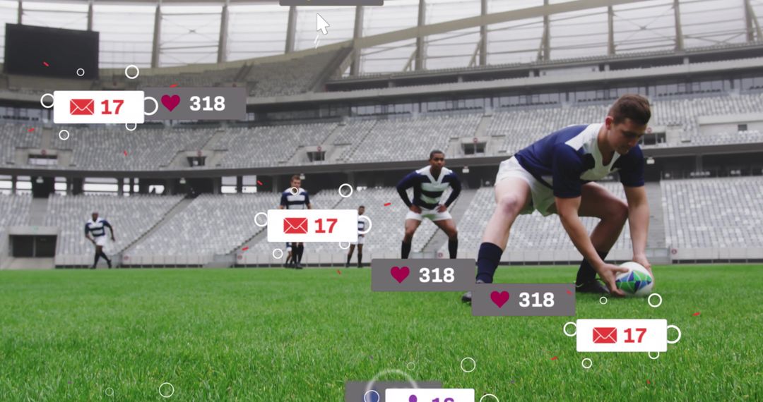 Rugby Players Analyzing Game with Digital Data, Contemporary Sports Insights