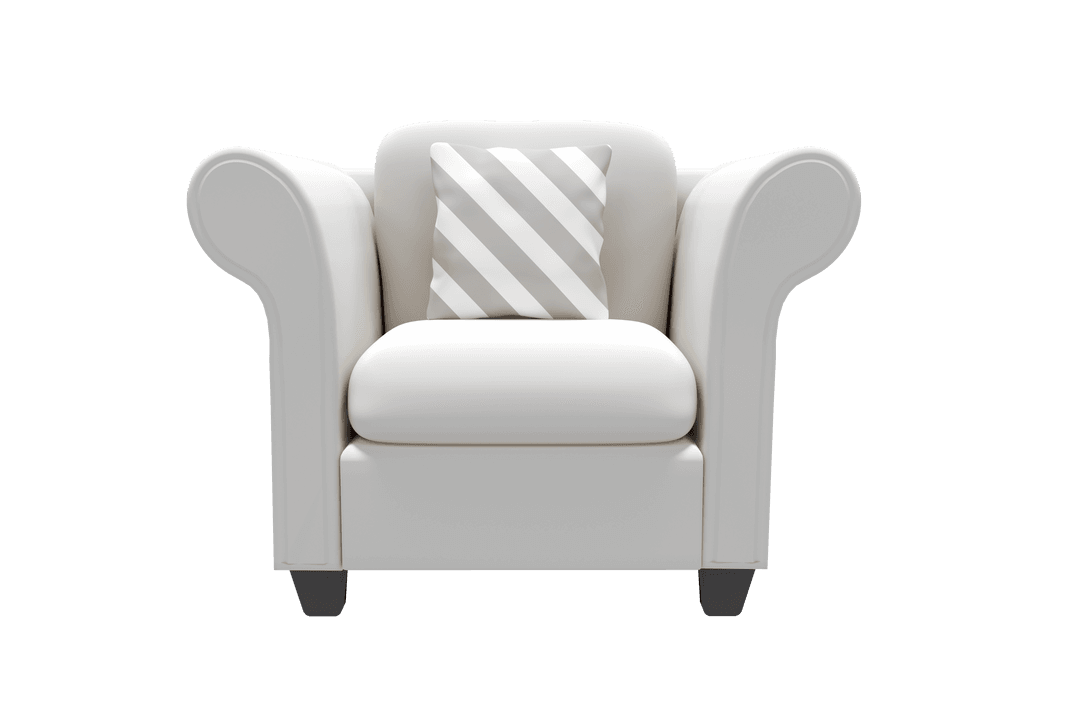 Stylish Grey Armchair with Decorative Pillow on Transparent Background