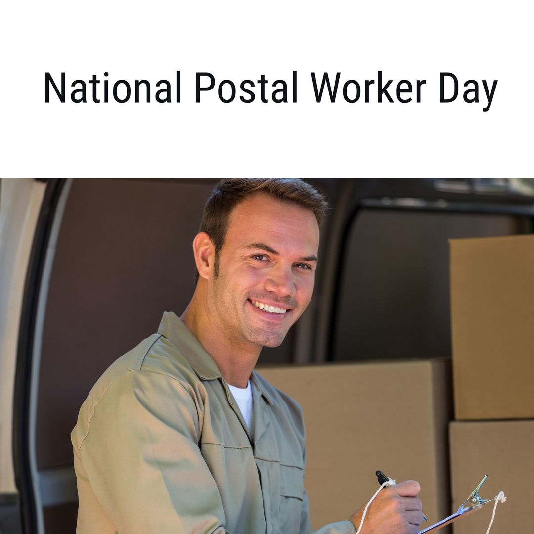 Smiling Postal Worker Holding Clipboard for National Postal Worker Day - Download Free Stock Templates Pikwizard.com