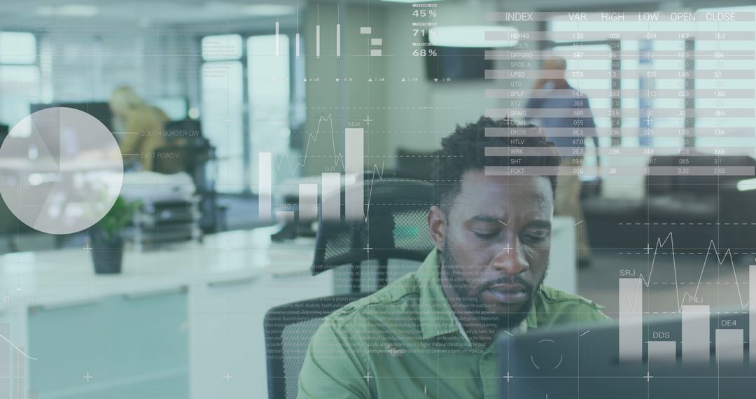 Businessman Analyzing Financial Data with Digital Interface