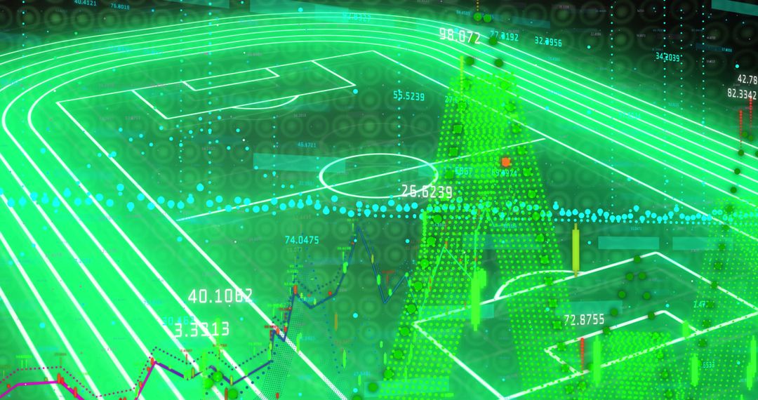 Neon Green Football Field with Dynamic Data Streams