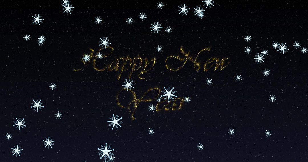 Glittery Happy New Year Message with Falling Snowflakes