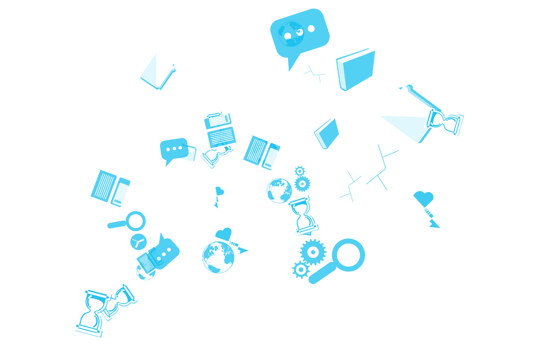 Blue and White Tech Icons on Transparent Background