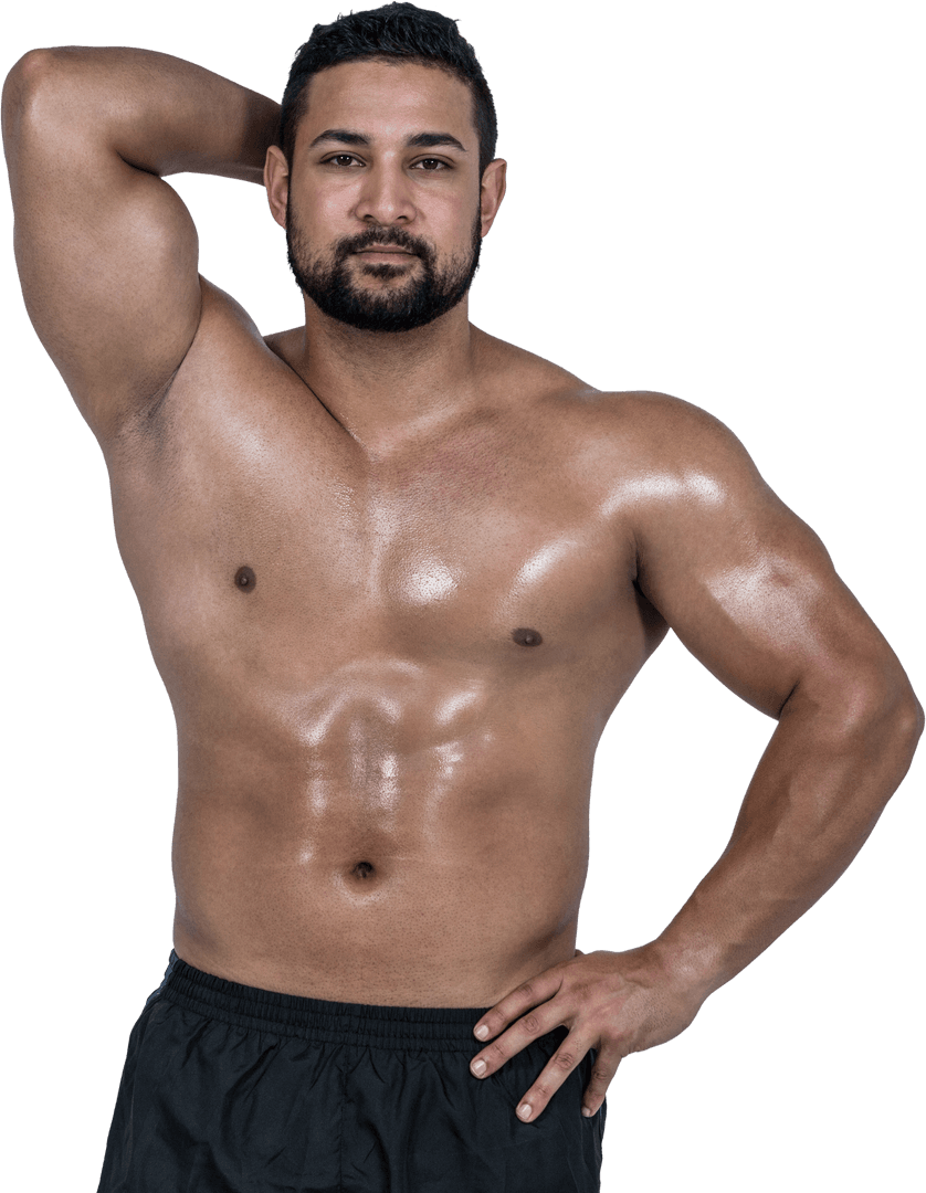 Muscular Transparent Man Flexing Showcasing Strength