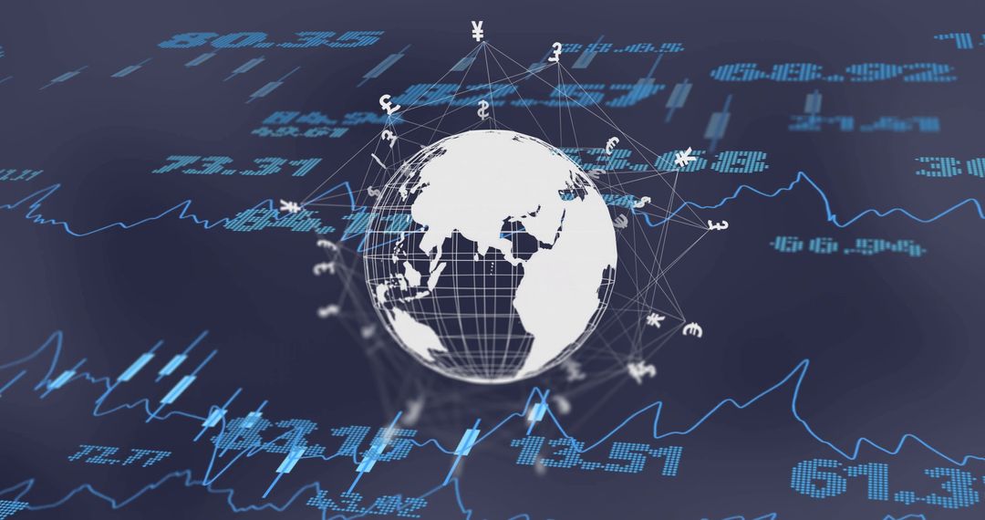 Global Finance Concept with Currency Symbols and Digital Data