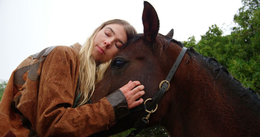 Young Woman Bonding with Horse in Outdoor Countryside - Free Images, Stock Photos and Pictures on Pikwizard.com