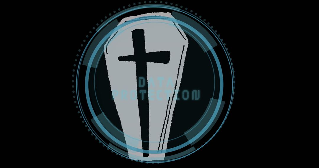 Futuristic Digital Interface with Coffin Icon Symbolizing Data Protection