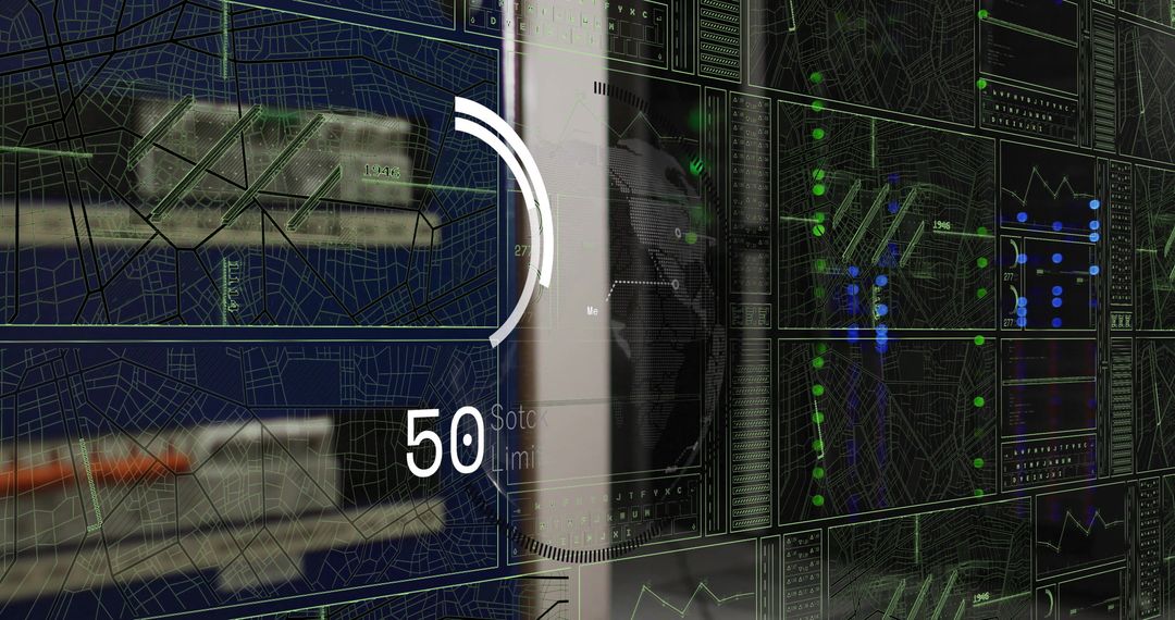 Technology Screens Showing Data Visualization and Maps