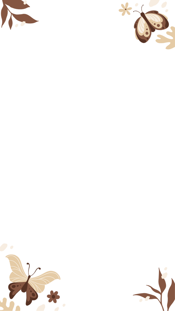 Transparent Botanical Motif Frame with Butterflies and Leaves