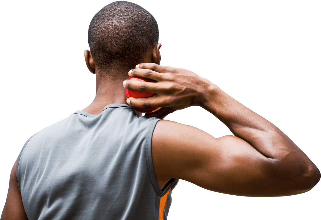 Man Holding Red Ball On Neck On Transparent Background