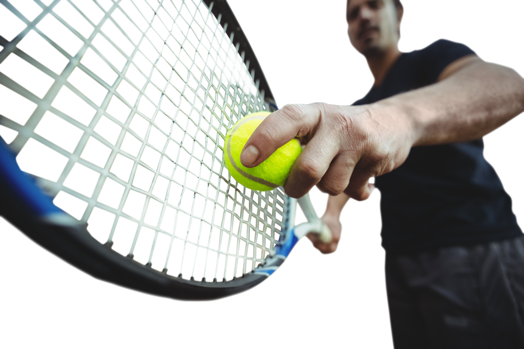 Hispanic Tennis Player Holding Ball with Racket on Transparent Background - Download Free Stock Images Pikwizard.com