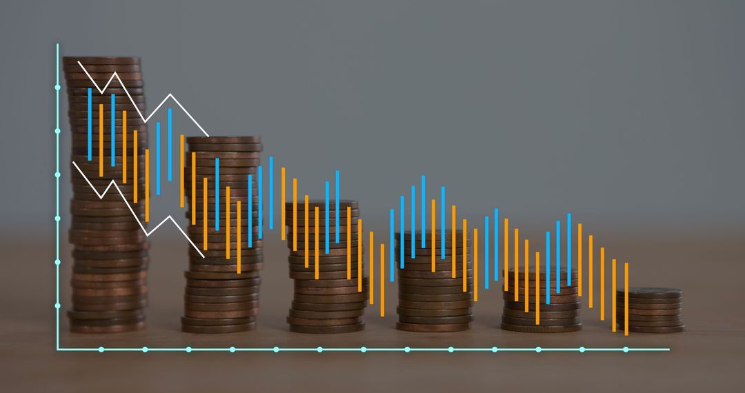 Stacks of Coins with Economic Data Graph in Business Finance