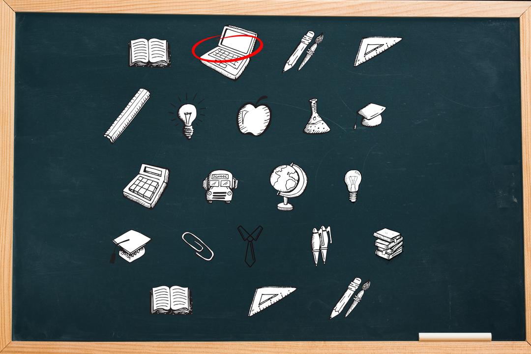 School Icons on Blackboard with Wooden Frame - Free Images, Stock Photos and Pictures on Pikwizard.com