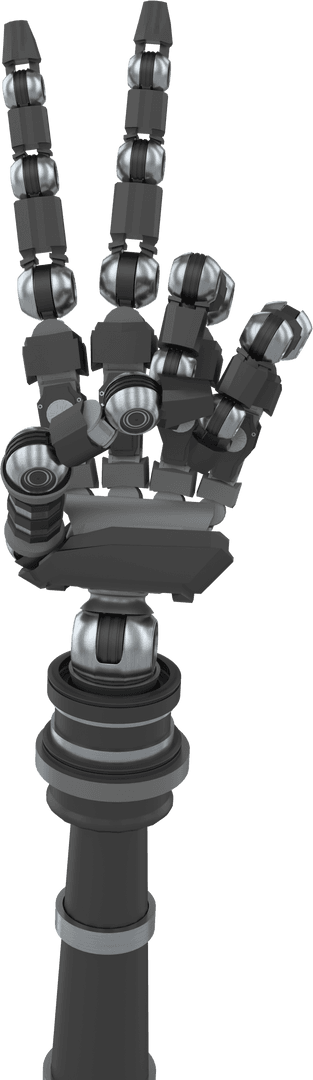 Transparent Robotic Arm Making Peace Gesture Symbolizing Advanced Innovation