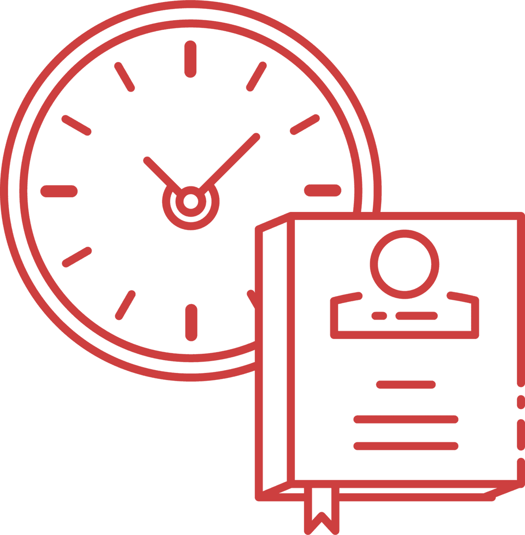 Red Book and Clock Illustration on Transparent Background