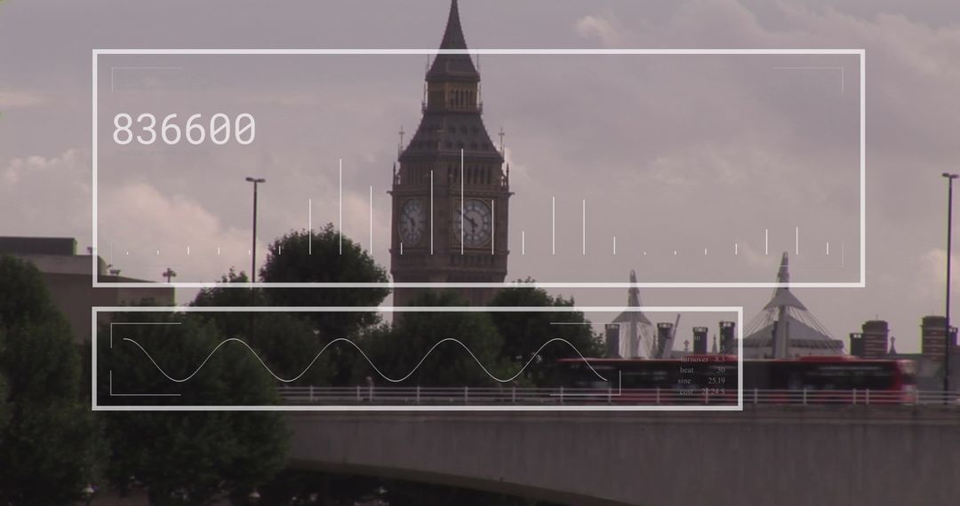 Digital Interface Over London Cityscape with Financial Data