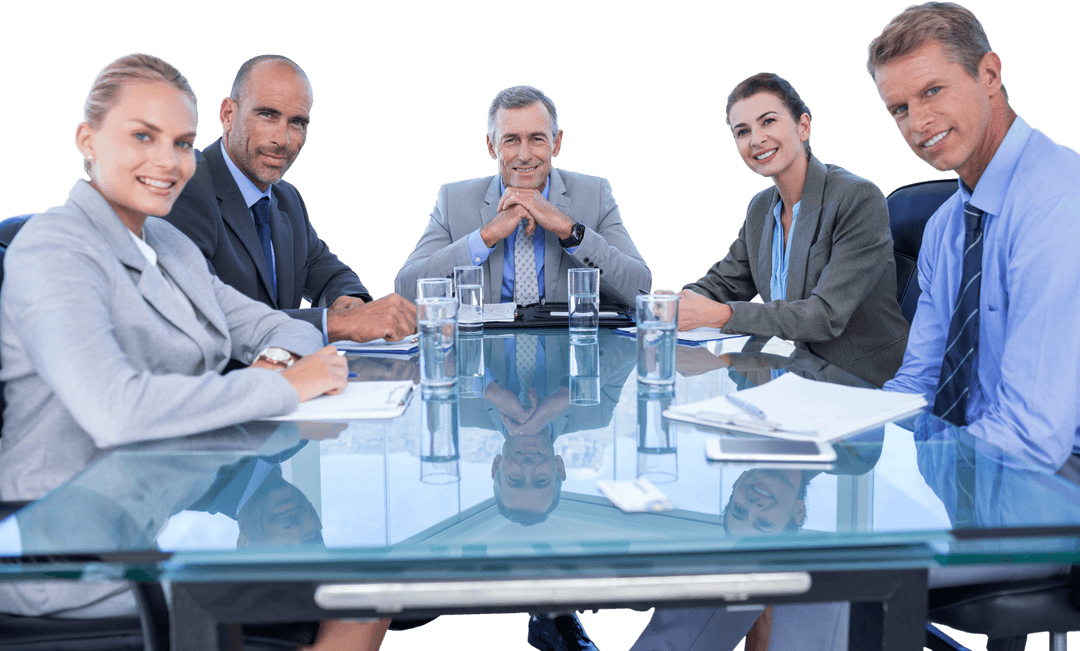 Transparent Diverse Business Team Meeting at Glass Table