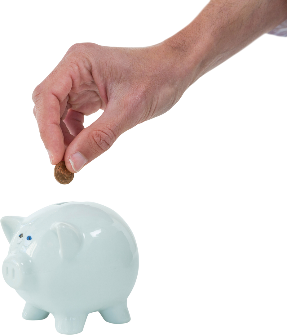 Cropped Hand Inserting Coin in White Ceramic Piggy Bank, Transparent Background - Download Free Stock Images Pikwizard.com