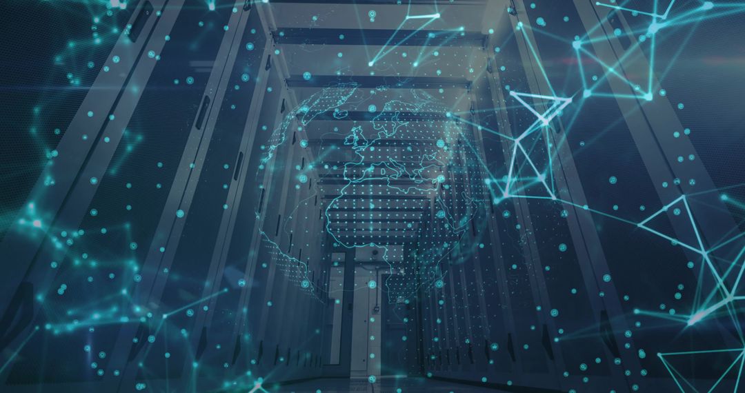 Futuristic Digital Network Globe in Server Room