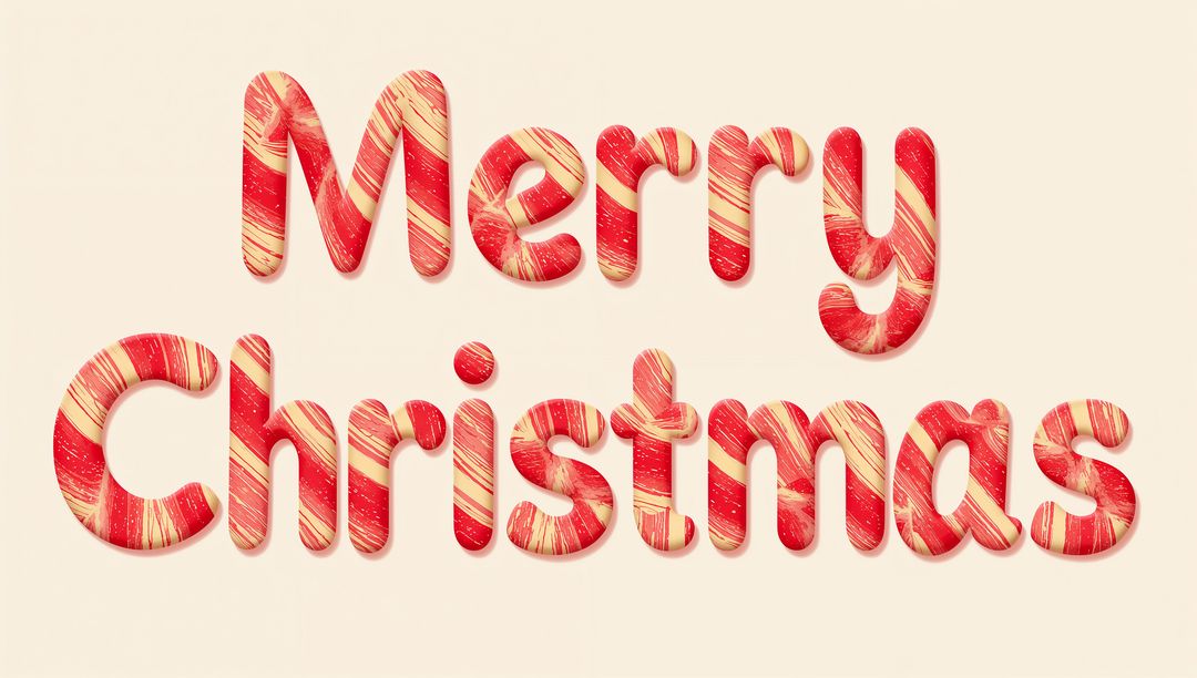 Candy-Cane Swirl 3D Merry Christmas Letters Glossy Red and Cream Striped Typography