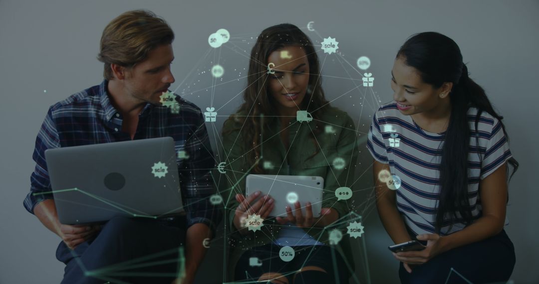 Diverse Team Collaborating with Technology in Modern Workspace