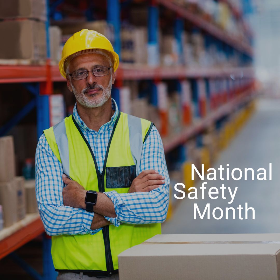 Confident Safety Officer Observes National Safety Month in Warehouse - Download Free Stock Templates Pikwizard.com