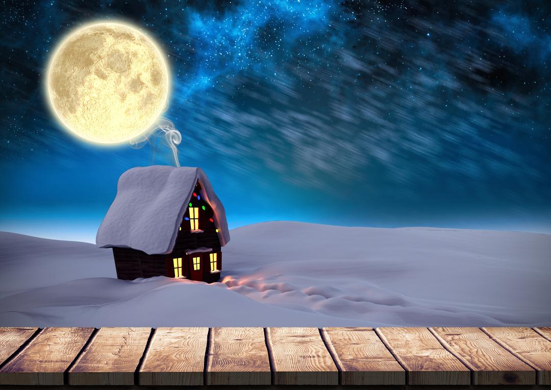 Snow covered house on a snowy landscape on full moon - Free Images, Stock Photos and Pictures on Pikwizard.com