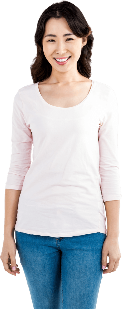 Transparent Background Portrait of Smiling Young Woman in Casual Attire