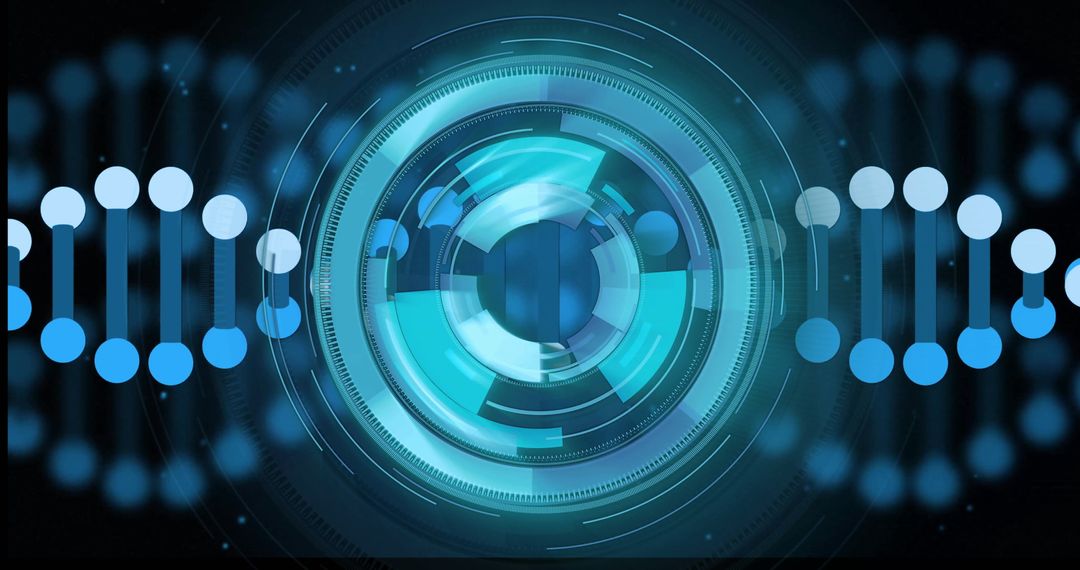 Futuristic HUD Interface with DNA Icons and Neon Blue Elements