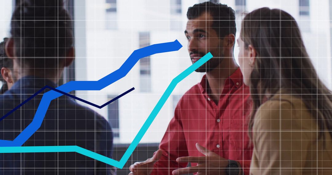 Diverse Team Analyzing Financial Growth Overlaid with Graph