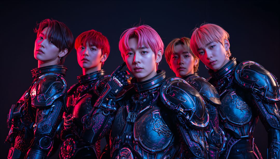 Futuristic Cyberpunk Group in Advanced Armor with Dynamic Lighting