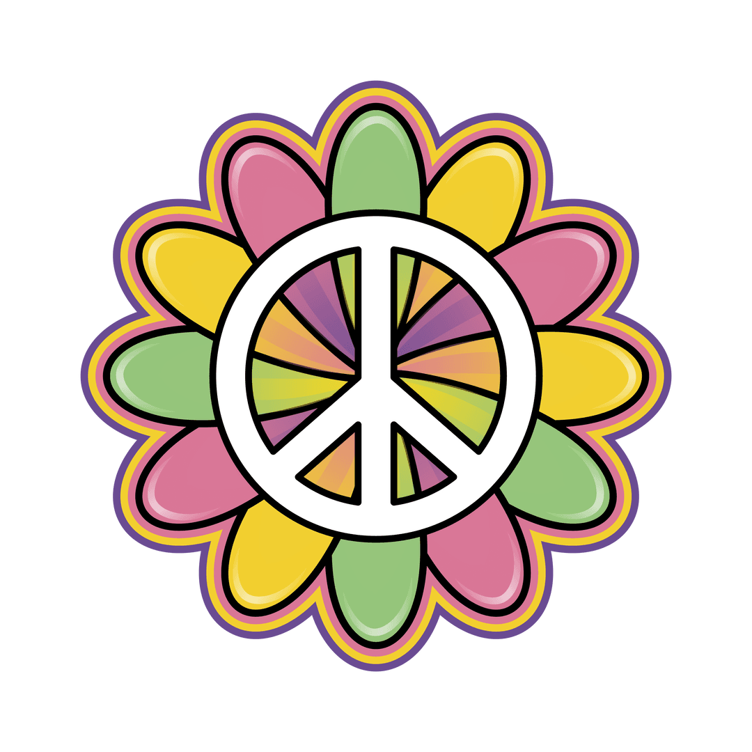 Colorful Flower Peace Symbol on Transparent Background