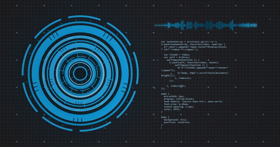 Futuristic Digital HUD Interface with Code and Waveform