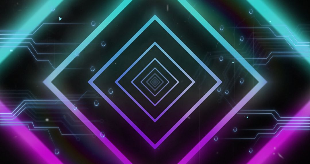 Neon Geometric Shapes with Circuit Board Design in Digital Concept