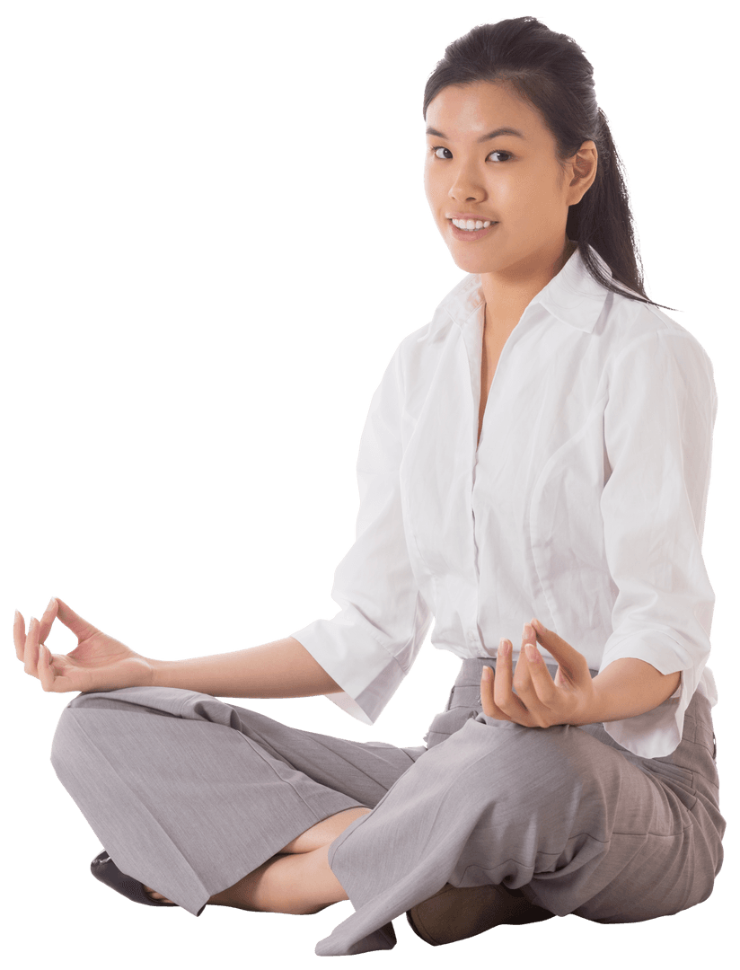 Transparent Businesswoman Meditating in Lotus Position Relaxed - Download Free Stock Images Pikwizard.com