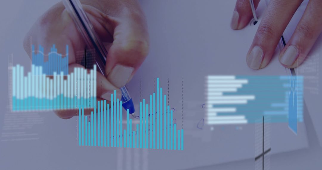 Businesswoman Analyzing Financial Data with Virtual Graph Visualizations