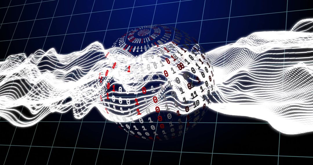 Futuristic Digital Sphere with Binary Code and Waves - Free Images, Stock Photos and Pictures on Pikwizard.com