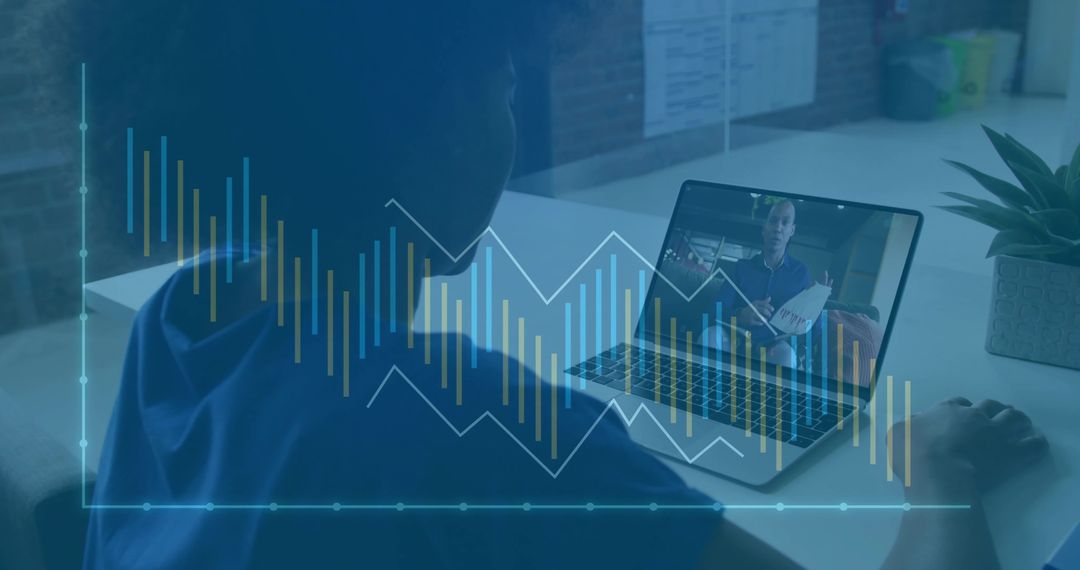 Woman Collaborating in Virtual Meeting Analyzing Online Charts